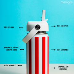 Termo Mamgos Líneas Blancas y Rojas Acero inoxidable 530 ml