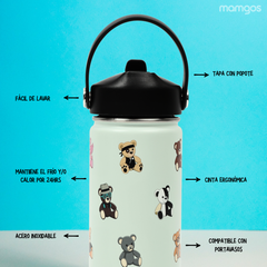 Termo con popote Mamgos Ositos Acero inoxidable 530 ml