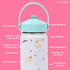 Termo con popote Mamgos Perritos Acero inoxidable 530 ml