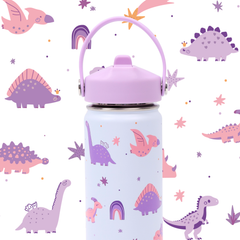 Termo con popote Dinosaurio niña Acero Inoxidable 530 ml