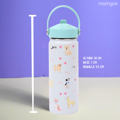 Termo con popote Mamgos Perritos Acero inoxidable 530 ml