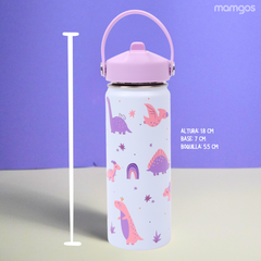 Termo con popote Dinosaurio niña Acero Inoxidable 530 ml