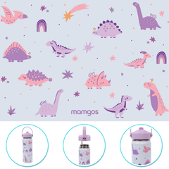 Termo con popote Dinosaurio niña Acero inoxidable 325 ml