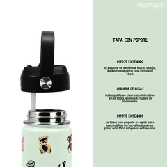Termo con popote Mamgos Ositos Acero inoxidable 530 ml