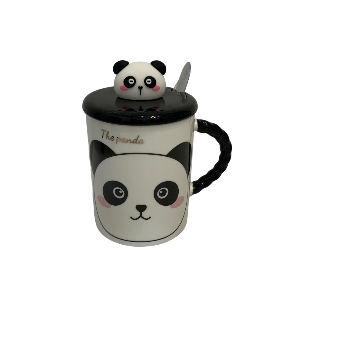 Taza De Ceramica Con Tapa Y Cuchara De Panda Cara
