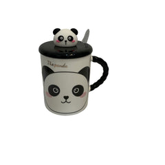 Taza De Ceramica Con Tapa Y Cuchara De Panda Cara
