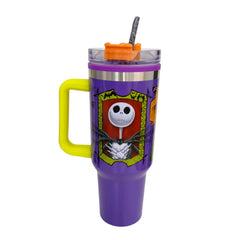 Termo con popote El extraño mundo de Jack morado acero 1.2 L