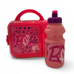 Lonchera barbie plástico 2 piezas color rosa