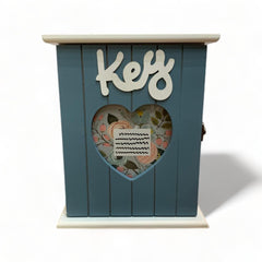 Caja portallaves de madera color azul 25x21cm