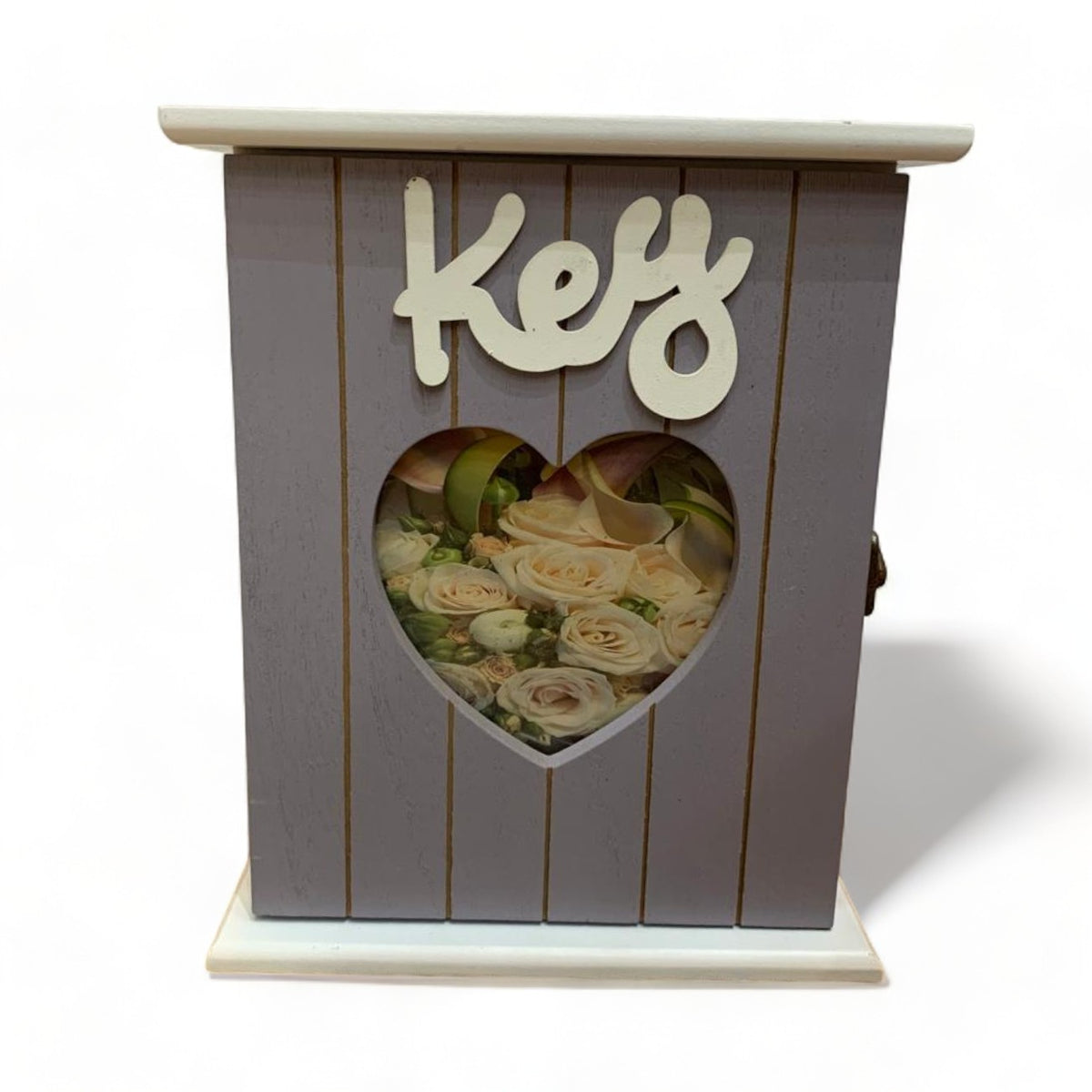 Caja portallaves de madera color lila 25x21cm