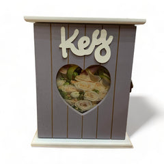 Caja portallaves de madera color lila 25x21cm