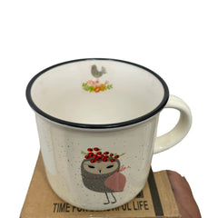 taza ceramica de buho con flores 350 ml