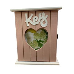 Caja portallaves de madera color rosa 25x21