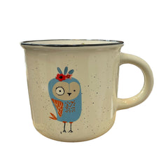 Taza de buho azul con gris de porcelana 350 ml