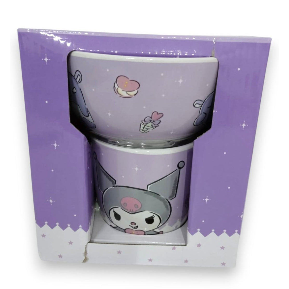 Taza de 400 ml y Tazón de 550 ml Kuromi de Cerámica 2 Piezas