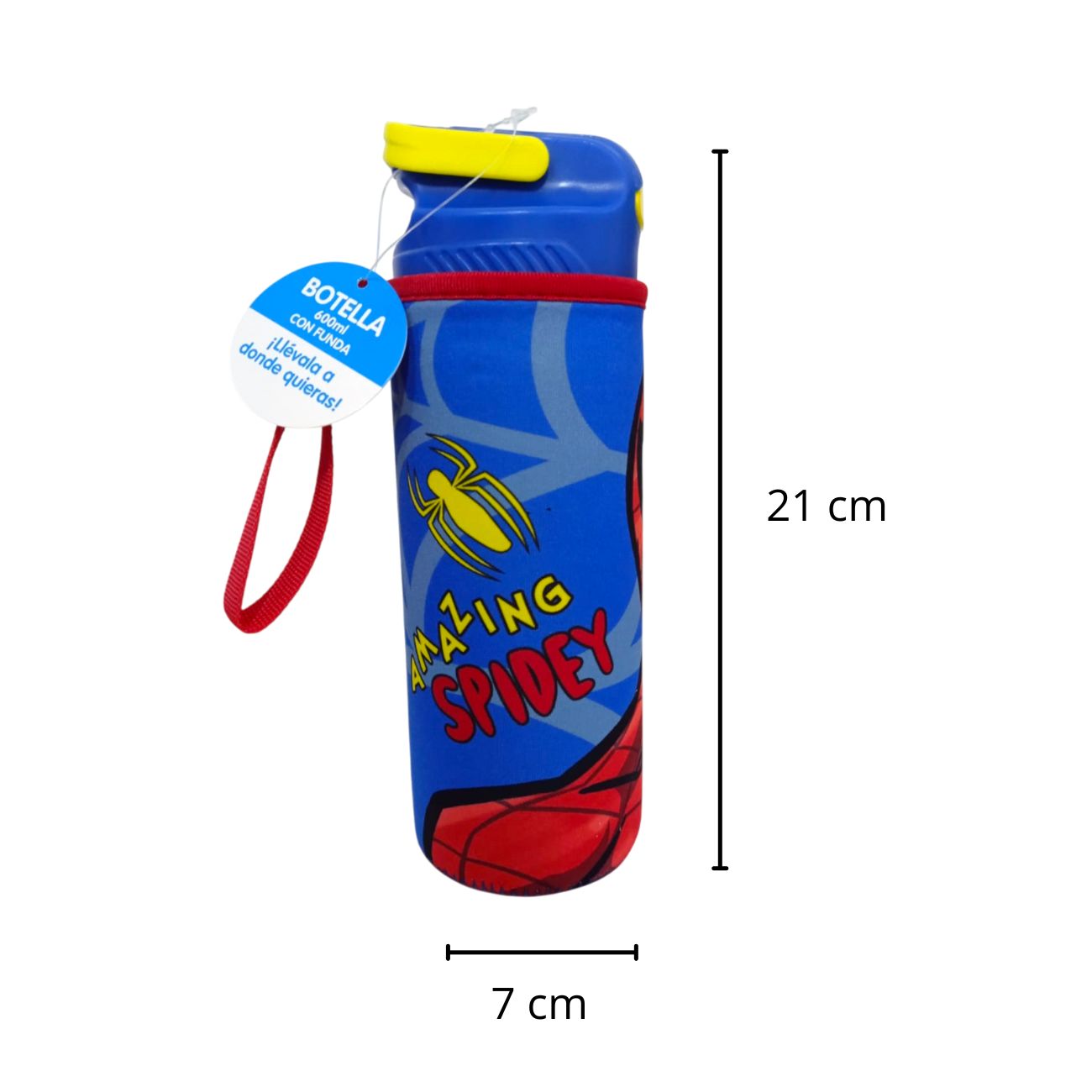 Botella Spiderman para Niños Plástico con funda 600 ml