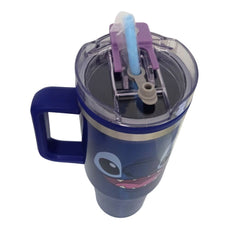 Termo con popote Stitch Acero Inoxidable color azul 1.2 L