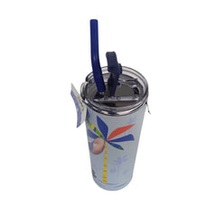 Termo con popote Stitch color azul Acero inoxidable 600 ml
