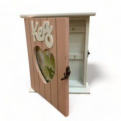 Caja portallaves de madera color rosa 25x21