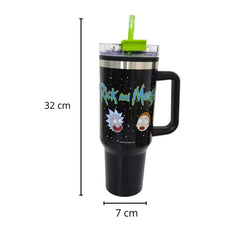 Termo con popote Rick and Morty Acero inoxidable negro 1.2 L