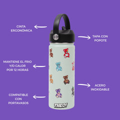 Termo con popote Mamgos Ositos Acero inoxidable 530 ml