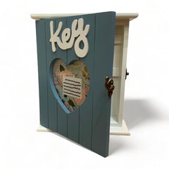 Caja portallaves de madera color azul 25x21cm