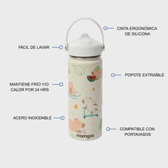Termo con popote Mamgos Capibara Acero inoxidable 530 ml