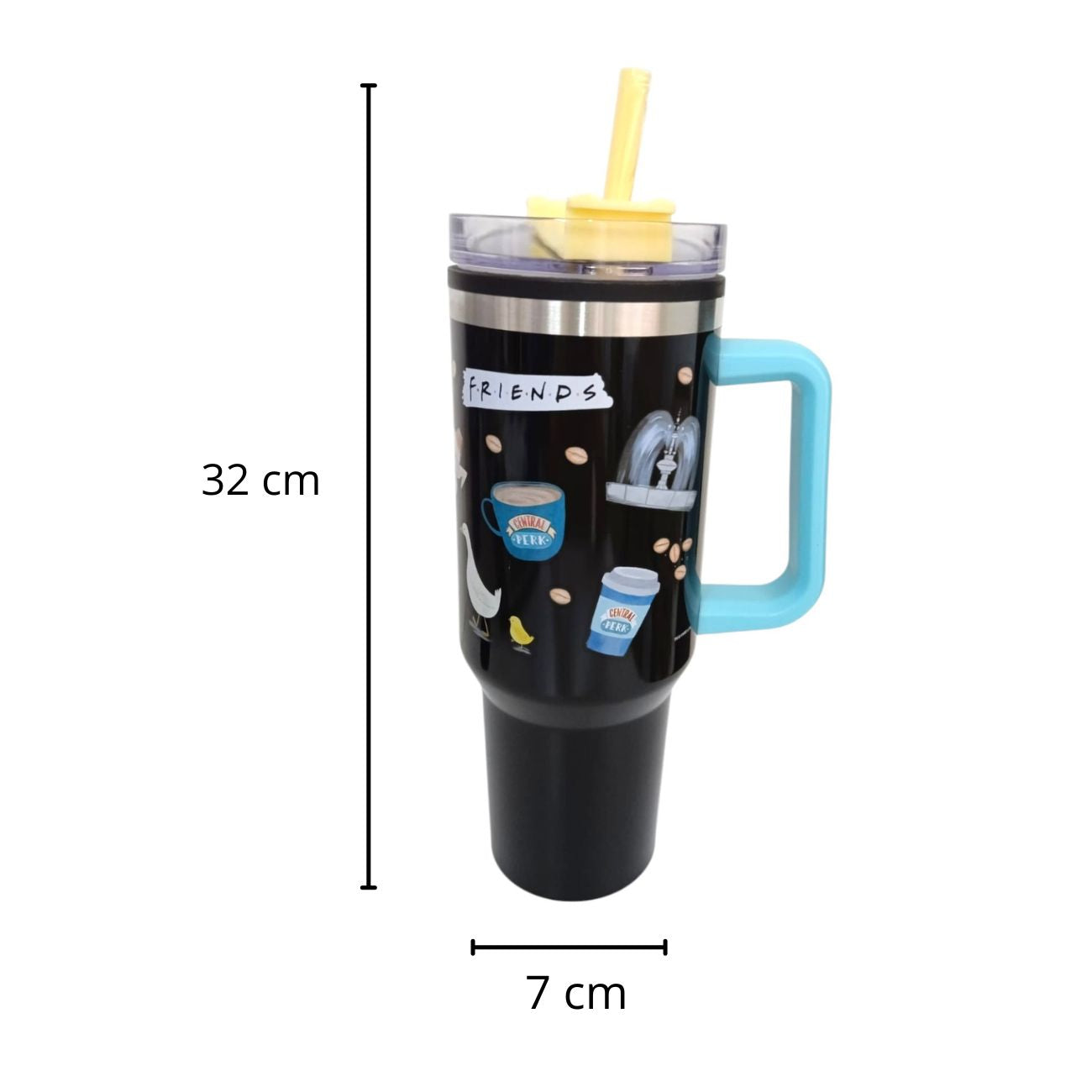 Termo con popote FRIENDS color negro Acero inoxidable 1.2 L