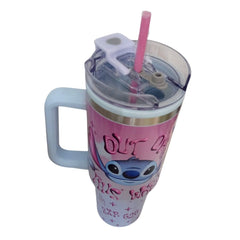 Termo con popote Stitch Acero Inoxidable rosa y azul 1.2 L