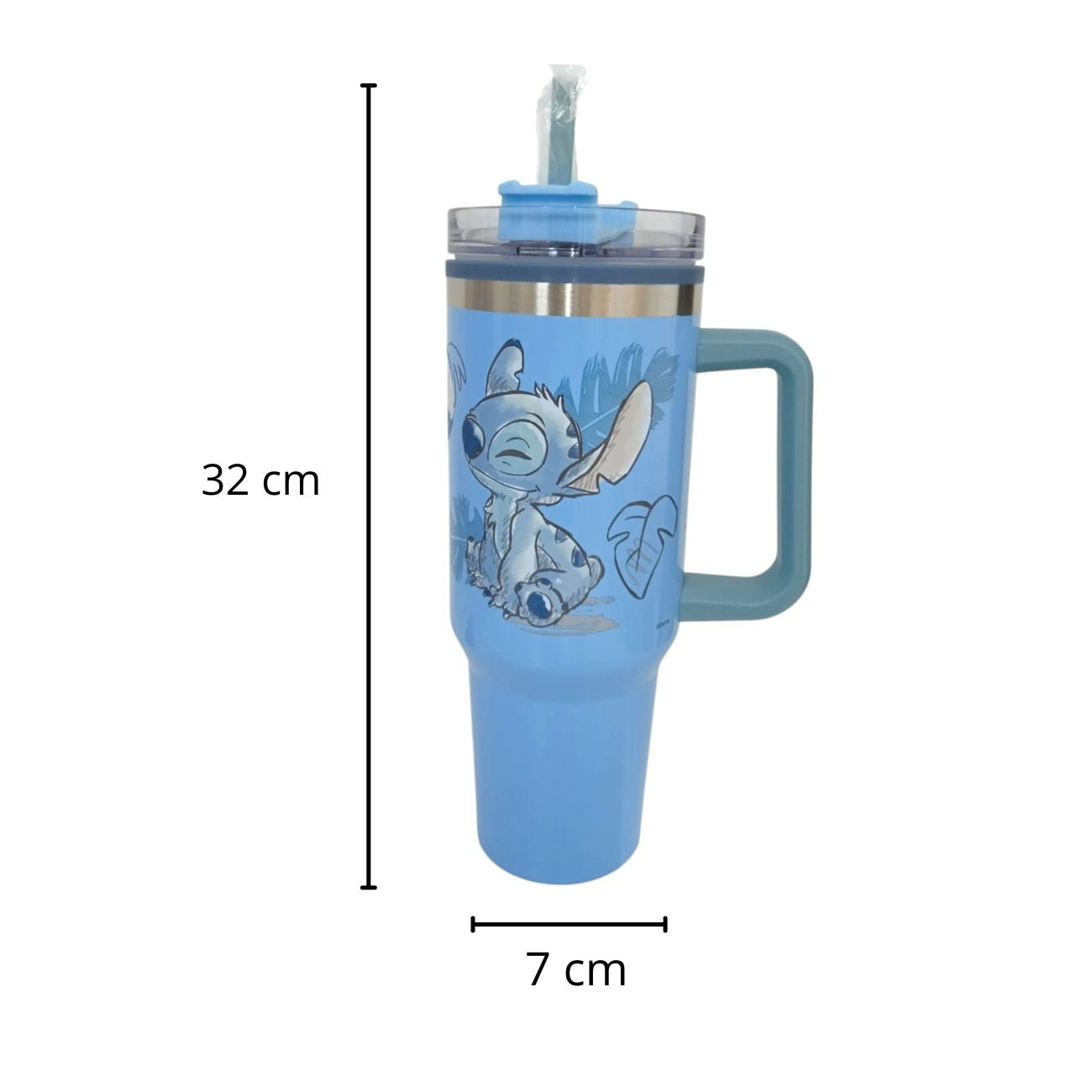 Termo con popote Stitch color azul de Acero inoxidable 1.2 L