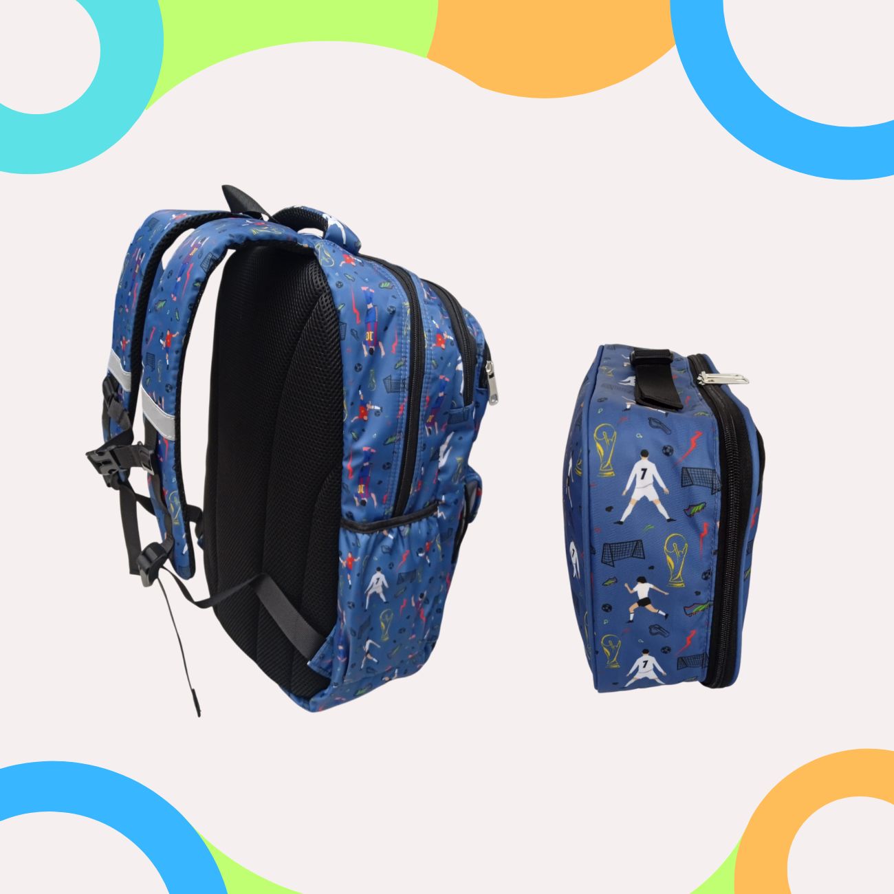 Kits de Mochilas Escolares Futbol Mamgos para Niños 2 piezas