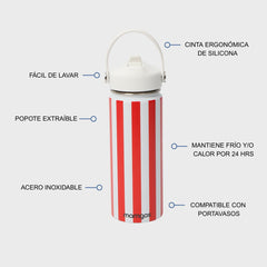 Termo Mamgos Líneas Blancas y Rojas Acero inoxidable 530 ml