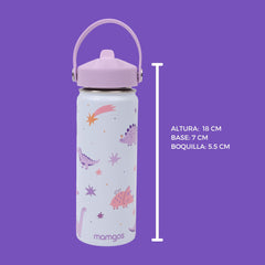 Termo con popote Dinosaurio niña Acero Inoxidable 530 ml
