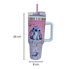 Termo con popote Stitch Acero Inoxidable rosa y azul 1.2 L