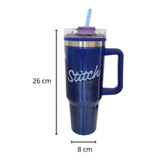 Termo con popote Stitch Acero Inoxidable color azul 1.2 L