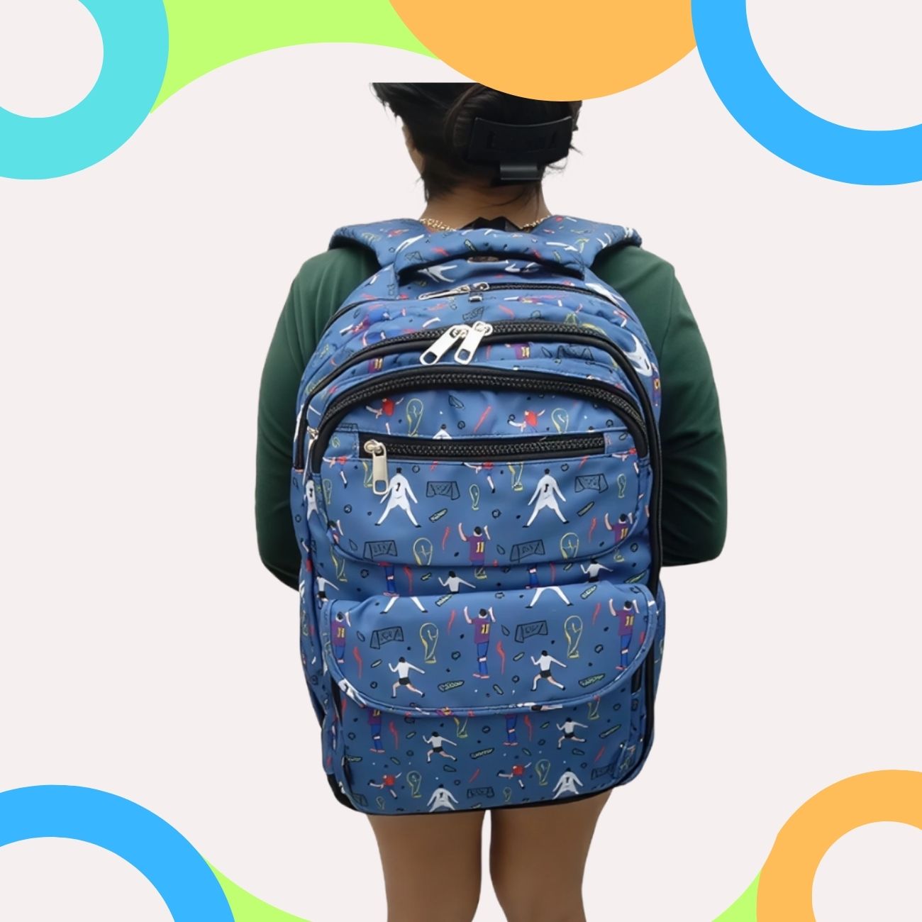 Mochila Escolar Futbol Mamgos para Niños color azul 1 pieza