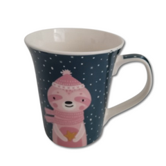 Taza rosa con ilustración de oso de Porcelana 1 pieza