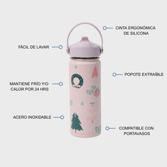 Termo con popote Mamgos Navideño Acero inoxidable 530 ml