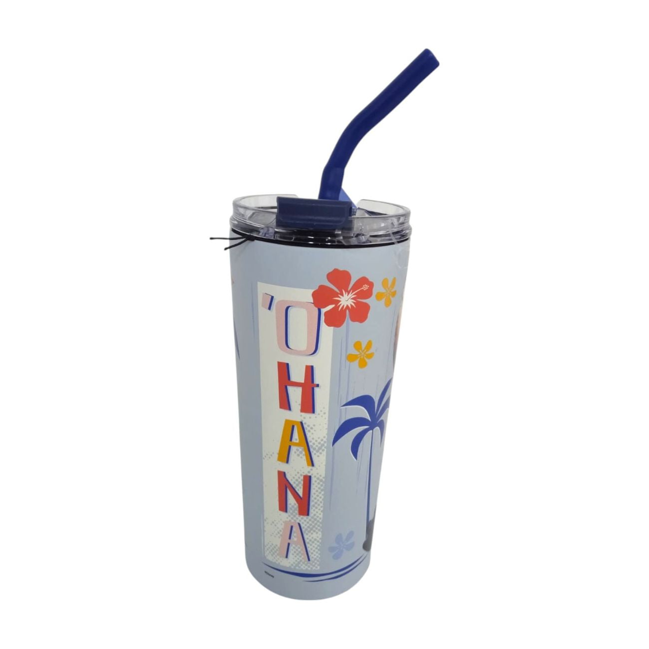 Termo con popote Stitch color azul Acero inoxidable 600 ml