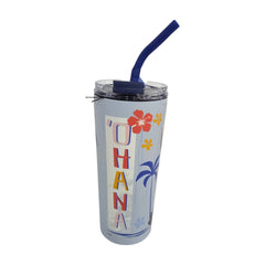 Termo con popote Stitch color azul Acero inoxidable 600 ml