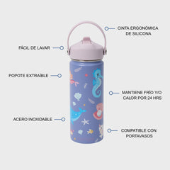 Termo con popote Mamgos Sirena 2.0 Acero inoxidable 530 ml