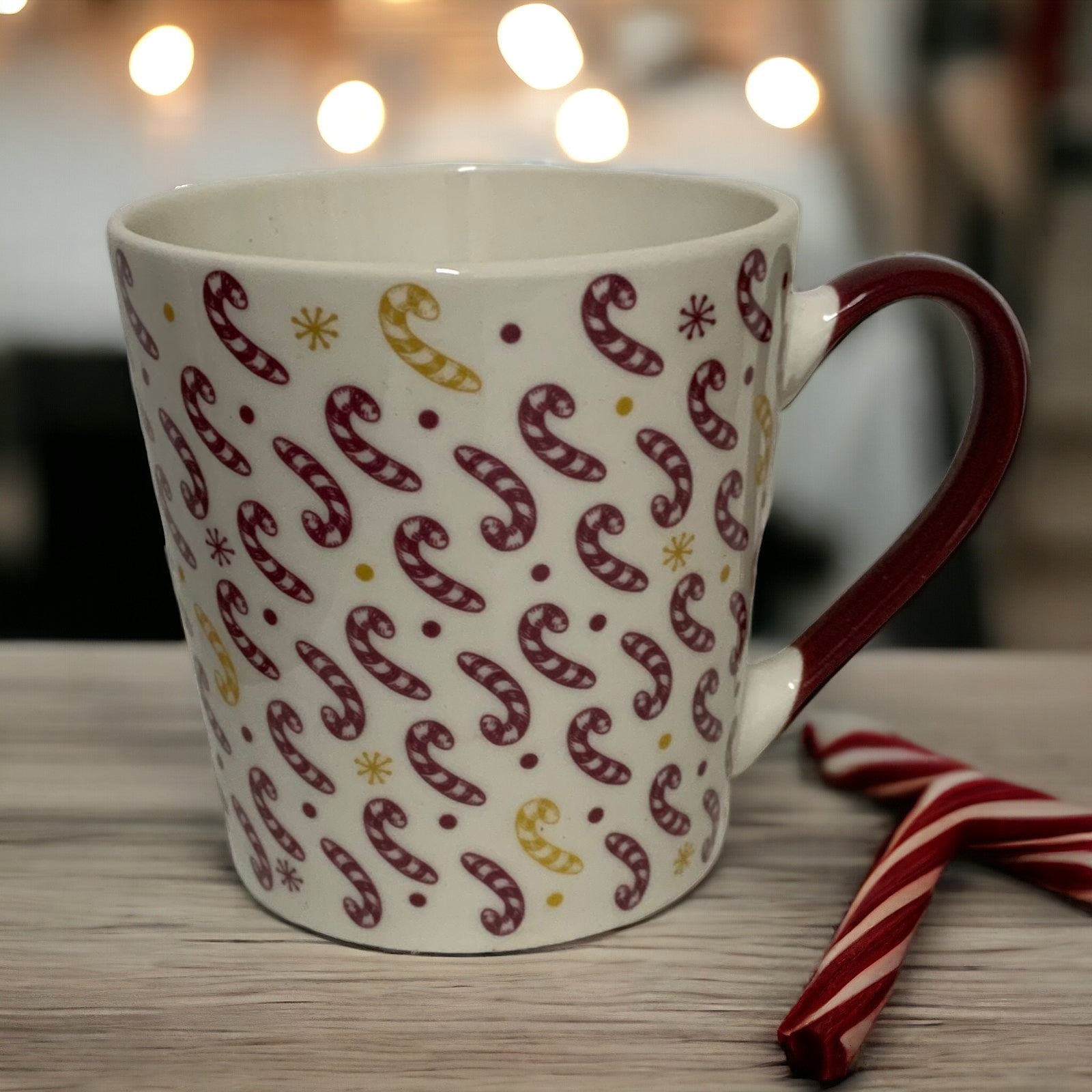Tazas de porcelana blanco con bastones de caramelo 380ml