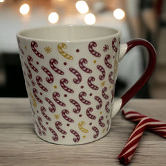 Tazas de porcelana blanco con bastones de caramelo 380ml