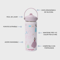 Termo con popote Mamgos Princesa 2.0 Acero inoxidable 530 ml