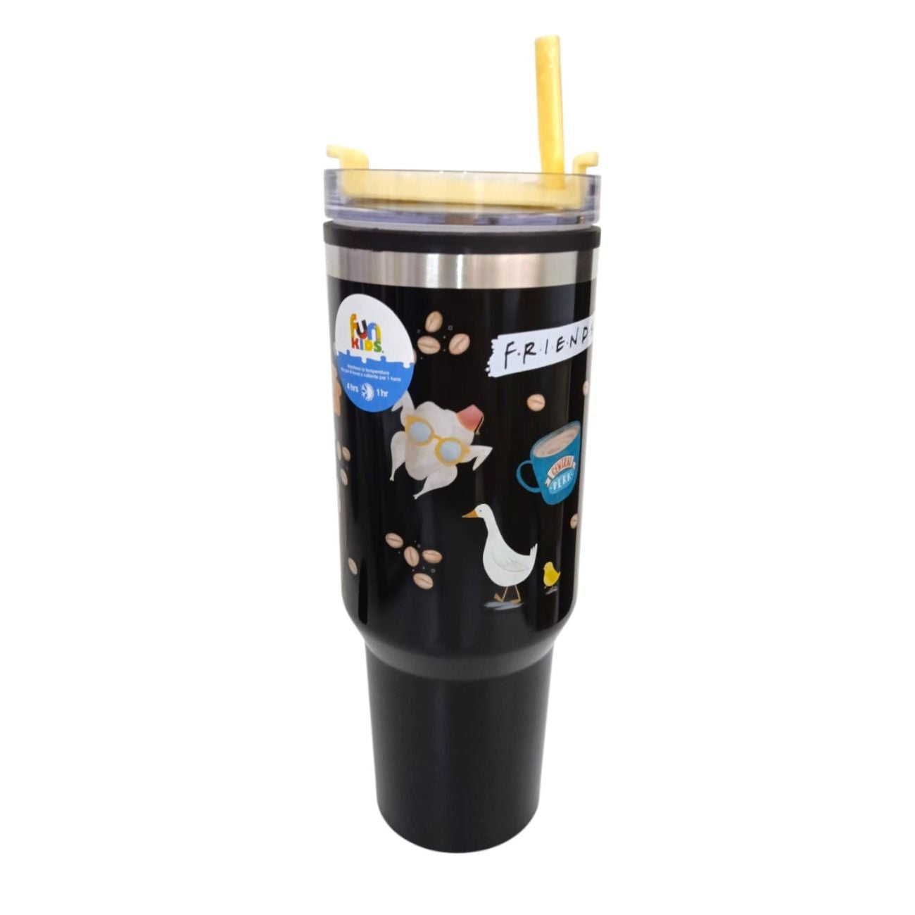 Termo con popote FRIENDS color negro Acero inoxidable 1.2 L