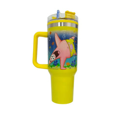 Termo con popote Bob Esponja amarillo Acero inoxidable 1.2 L