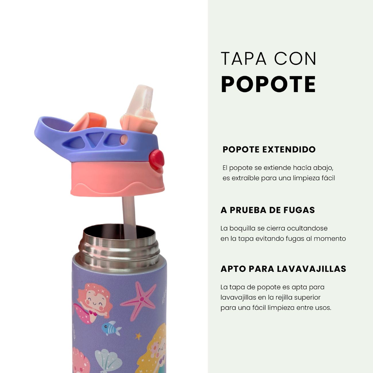Termo Mamgos Sirena para Niños de Acero inoxidable 325 ml
