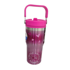 Termo con popote Barbie Acero inoxidable rosa 650 ml
