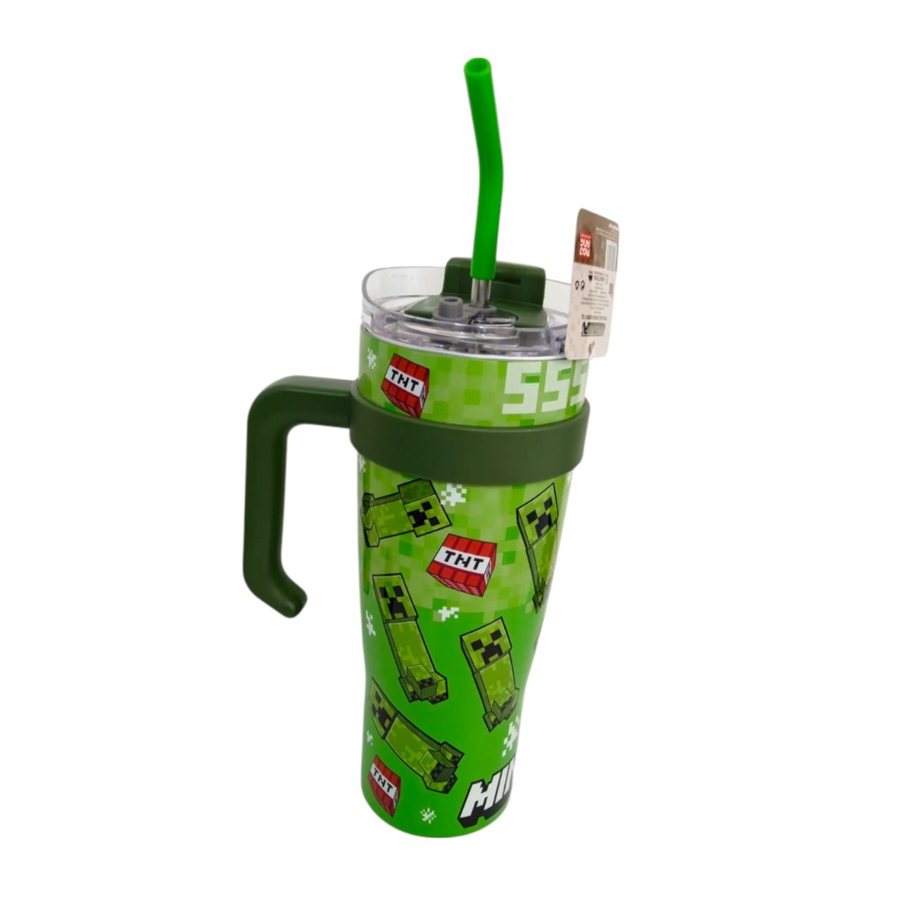 Termo con popote Minecraft verde Acero inoxidable 1.2 L