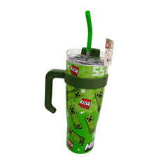 Termo con popote Minecraft verde Acero inoxidable 1.2 L